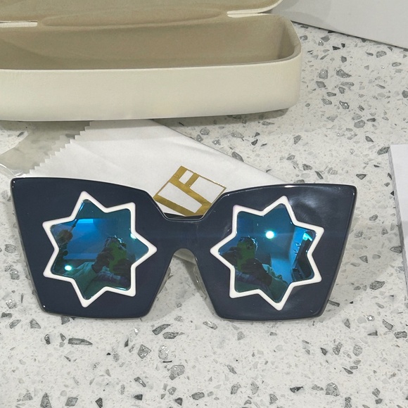 Linda Farrow X Markus Lupfer Blue Star Eyes Sunglasses Unisex RARE - Picture 2 of 10